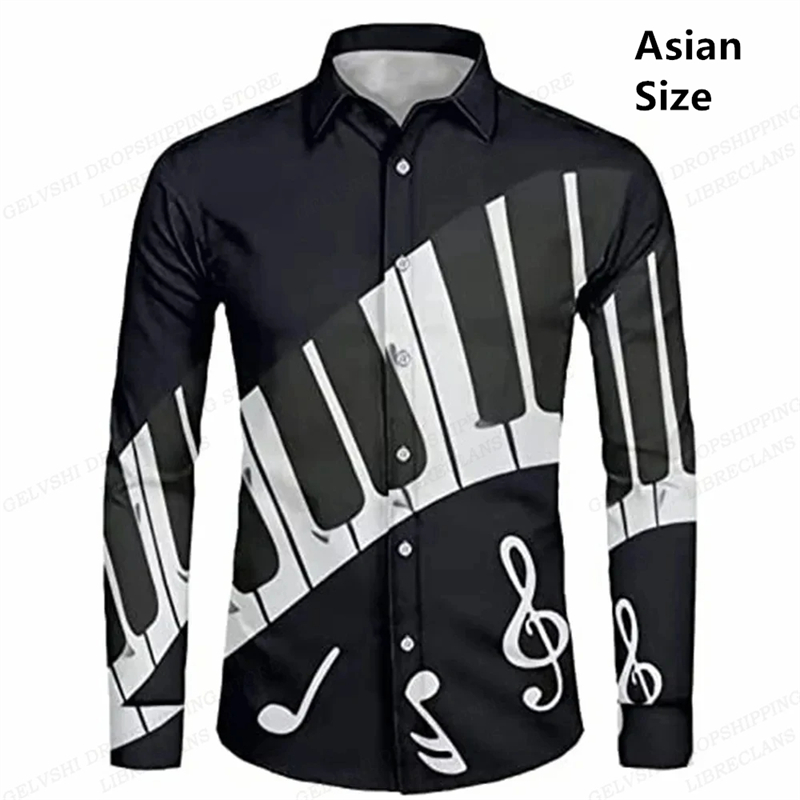 Musical Instrument Hawaii - Camisa hawaiana negra de manga larga